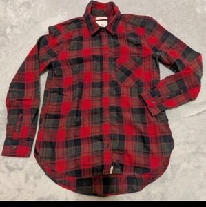 American Eagle Flannel Shirt Women's Small Buffalo Plaid Boyfriend Fit Cotton